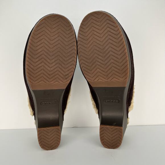 CROCS Sarah Leather Clogs Shearling Lined Mules Brown Shoes Womens Size 8 - Picture 6 of 12